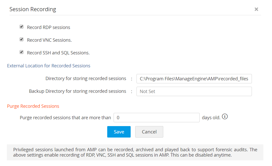 privileged session recording - Access Manager Plus
